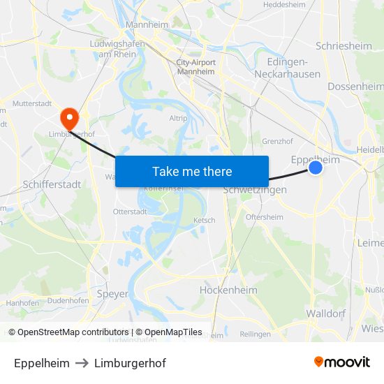 Eppelheim to Limburgerhof map