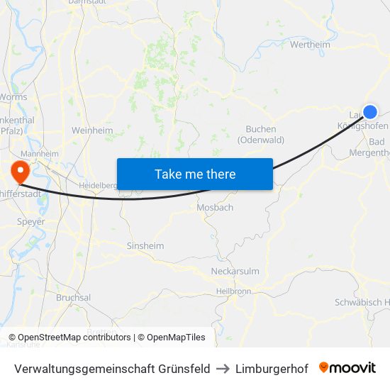 Verwaltungsgemeinschaft Grünsfeld to Limburgerhof map