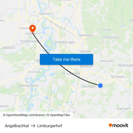 Angelbachtal to Limburgerhof map