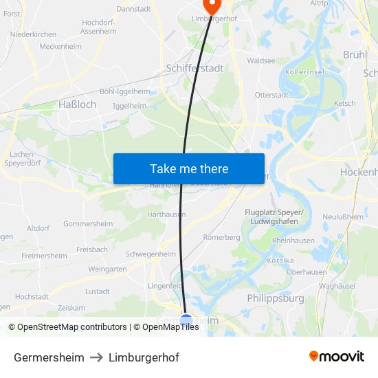 Germersheim to Limburgerhof map