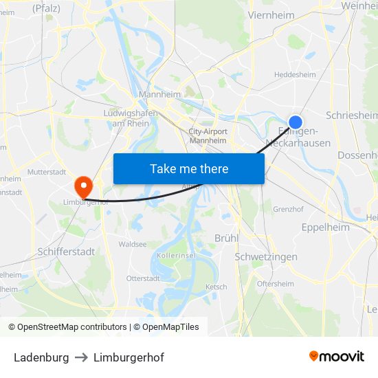 Ladenburg to Limburgerhof map