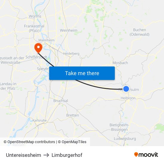 Untereisesheim to Limburgerhof map