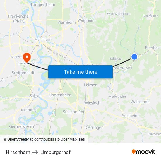 Hirschhorn to Limburgerhof map