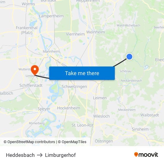 Heddesbach to Limburgerhof map