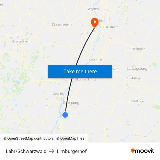 Lahr/Schwarzwald to Limburgerhof map