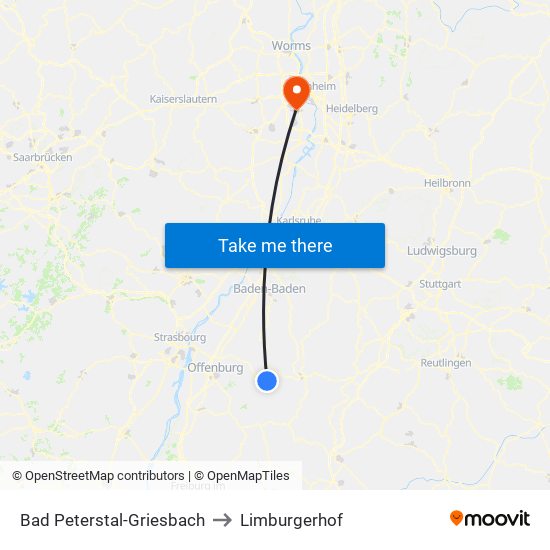 Bad Peterstal-Griesbach to Limburgerhof map