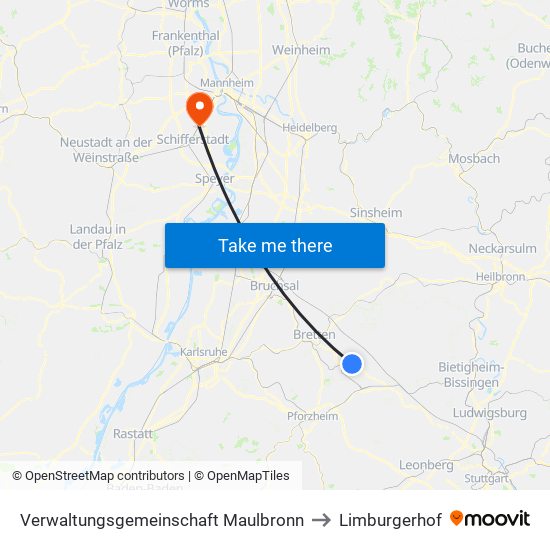 Verwaltungsgemeinschaft Maulbronn to Limburgerhof map