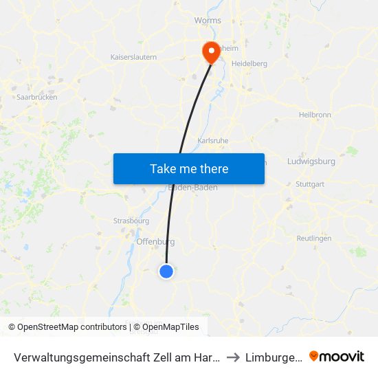 Verwaltungsgemeinschaft Zell am Harmersbach to Limburgerhof map