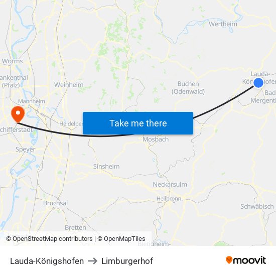 Lauda-Königshofen to Limburgerhof map