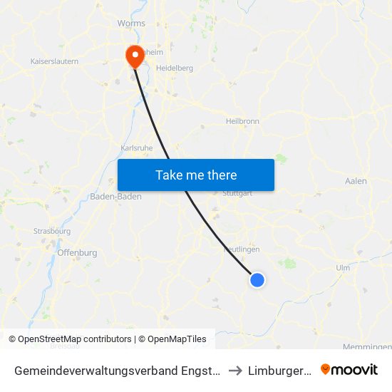 Gemeindeverwaltungsverband Engstingen to Limburgerhof map