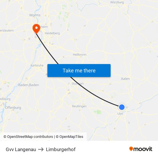 Gvv Langenau to Limburgerhof map