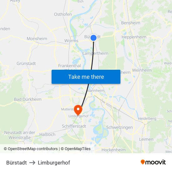 Bürstadt to Limburgerhof map