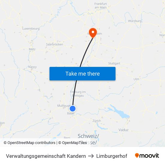 Verwaltungsgemeinschaft Kandern to Limburgerhof map