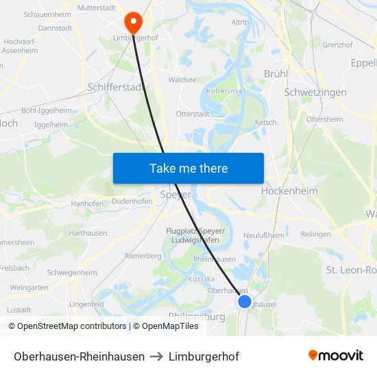 Oberhausen-Rheinhausen to Limburgerhof map