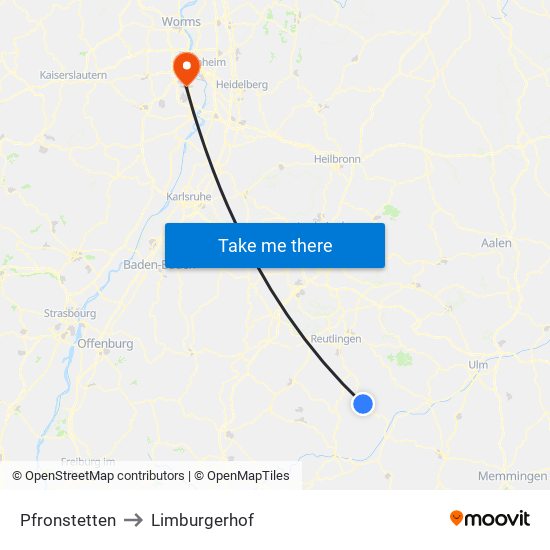 Pfronstetten to Limburgerhof map