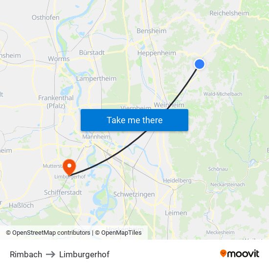 Rimbach to Limburgerhof map