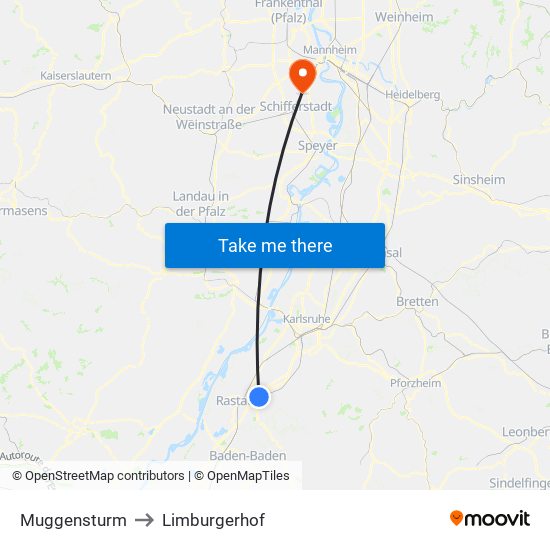 Muggensturm to Limburgerhof map