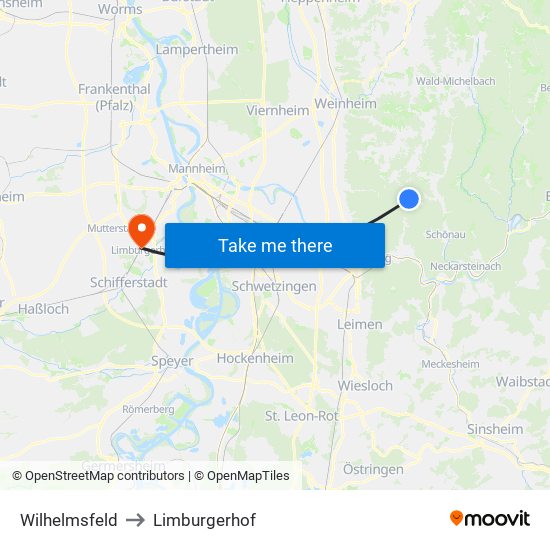 Wilhelmsfeld to Limburgerhof map