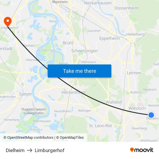 Dielheim to Limburgerhof map