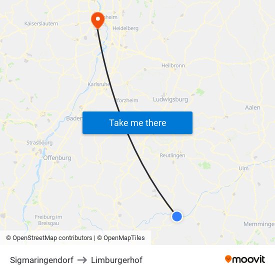 Sigmaringendorf to Limburgerhof map