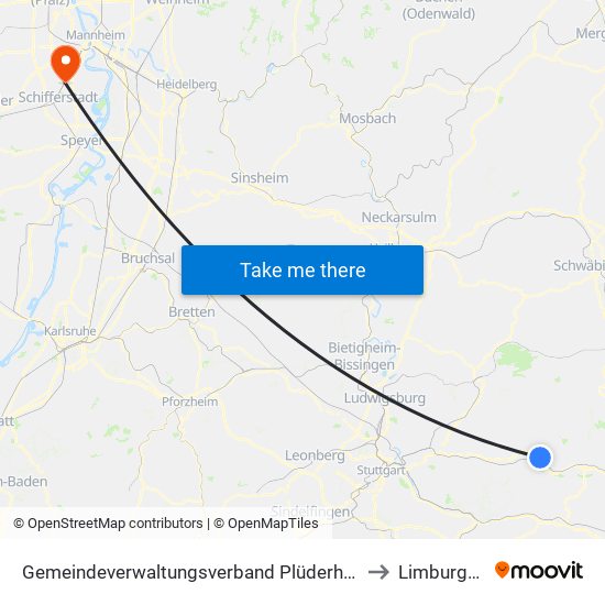 Gemeindeverwaltungsverband Plüderhausen-Urbach to Limburgerhof map