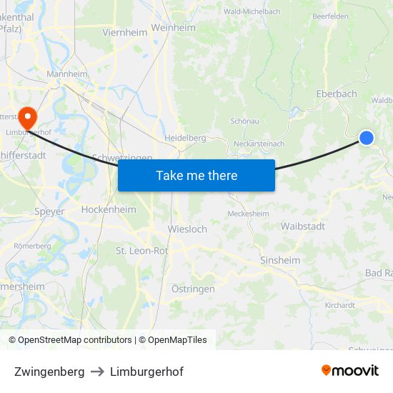 Zwingenberg to Limburgerhof map