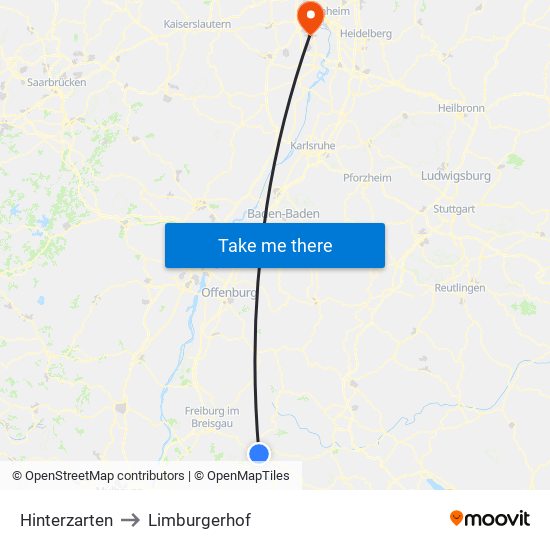 Hinterzarten to Limburgerhof map