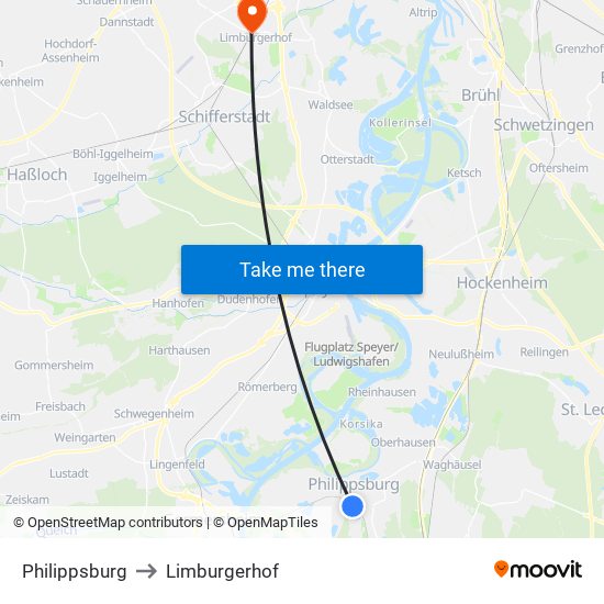 Philippsburg to Limburgerhof map