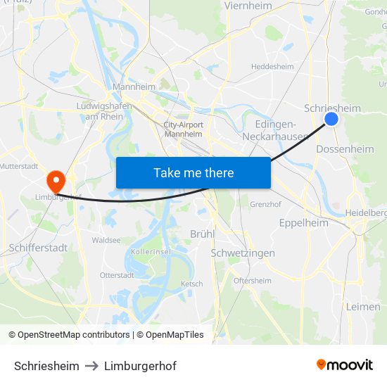 Schriesheim to Limburgerhof map