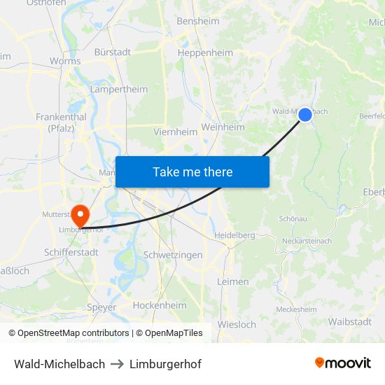 Wald-Michelbach to Limburgerhof map