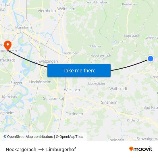 Neckargerach to Limburgerhof map