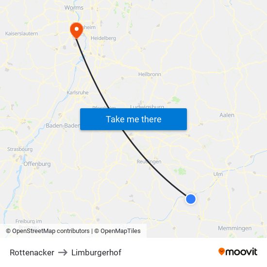 Rottenacker to Limburgerhof map