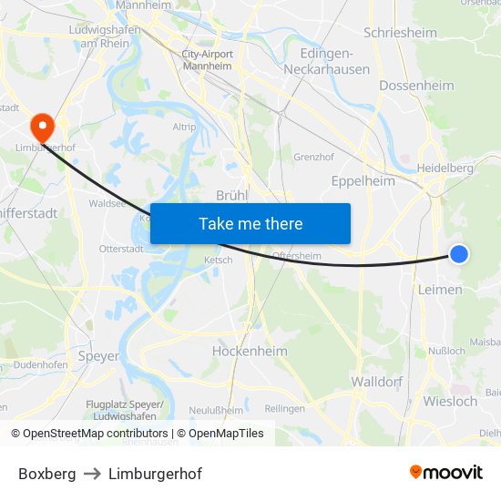 Boxberg to Limburgerhof map