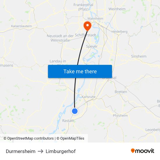 Durmersheim to Limburgerhof map