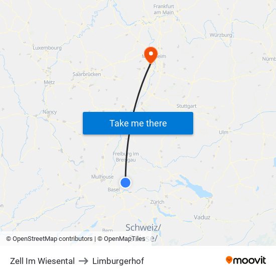 Zell Im Wiesental to Limburgerhof map