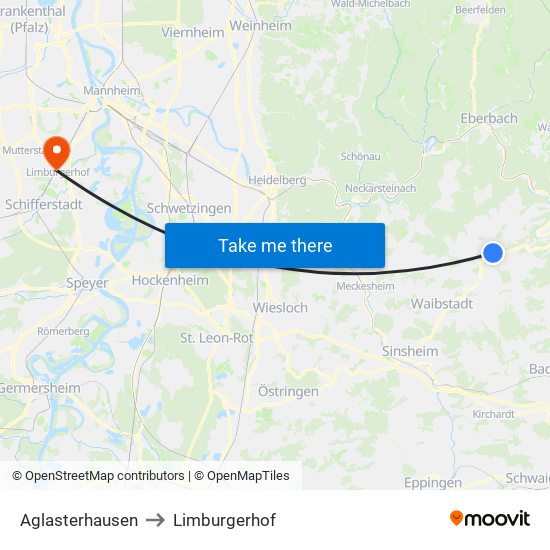 Aglasterhausen to Limburgerhof map