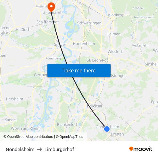 Gondelsheim to Limburgerhof map