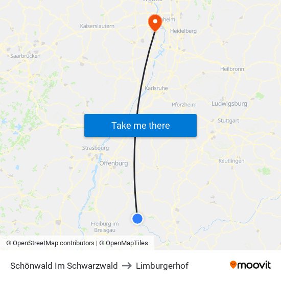 Schönwald Im Schwarzwald to Limburgerhof map