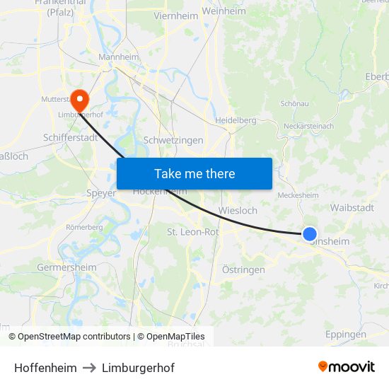 Hoffenheim to Limburgerhof map