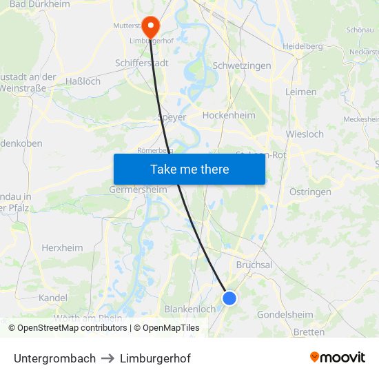 Untergrombach to Limburgerhof map