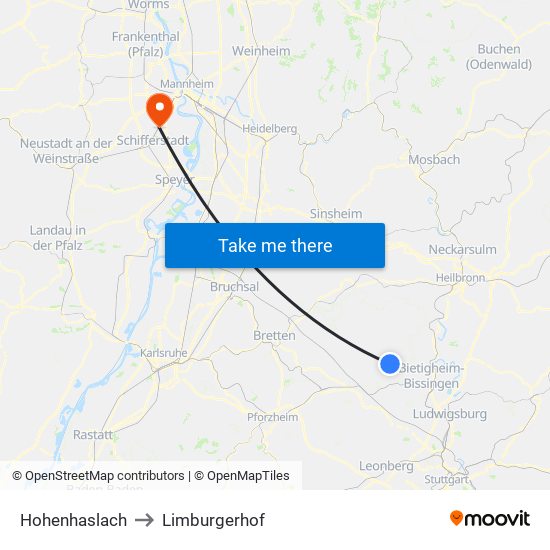 Hohenhaslach to Limburgerhof map