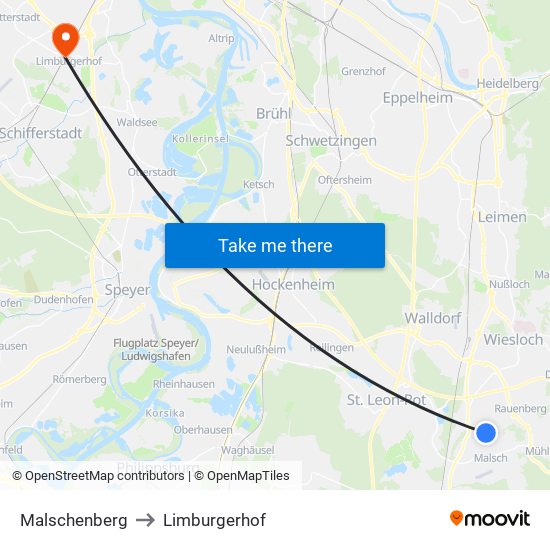 Malschenberg to Limburgerhof map