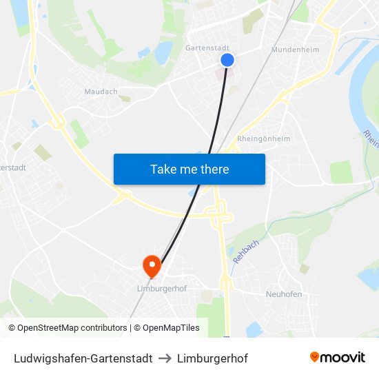 Ludwigshafen-Gartenstadt to Limburgerhof map