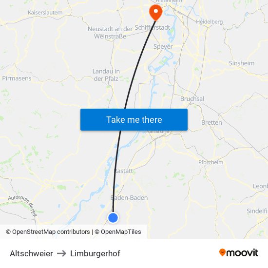 Altschweier to Limburgerhof map