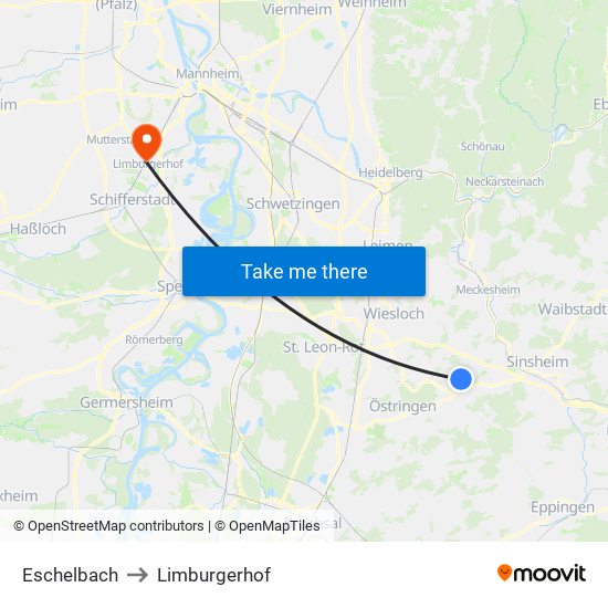 Eschelbach to Limburgerhof map