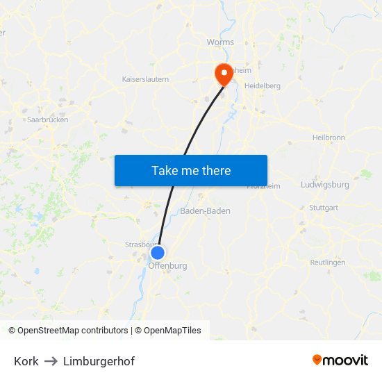 Kork to Limburgerhof map