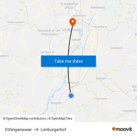 Ettlingenweier to Limburgerhof map