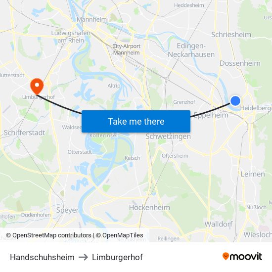 Handschuhsheim to Limburgerhof map