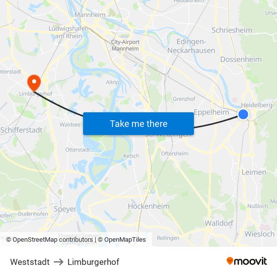 Weststadt to Limburgerhof map