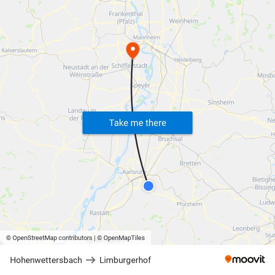 Hohenwettersbach to Limburgerhof map